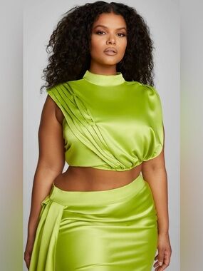 NWT FASHION TO FIGURE  Anaisa Drape Detail Cropped Top-LESLIE SIDORA
